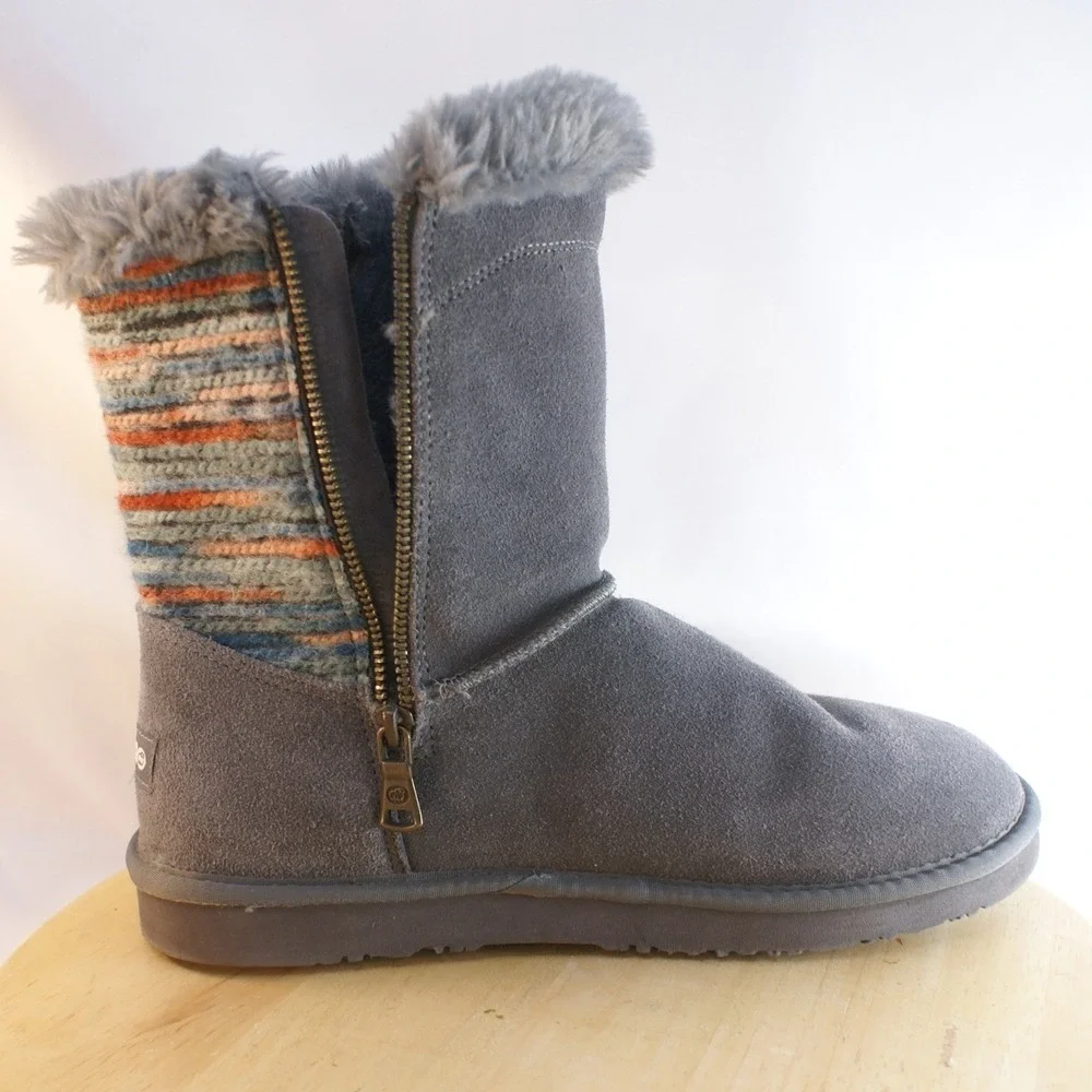 Lamo Willow Grey Suede Knit Back Faux Fur Lined Boots MU20110QV Womens 10